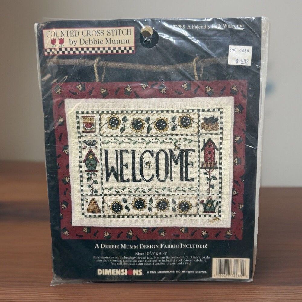 Vtg A Friendly Folk Welcome Counted Cross Stitch Kit Debbie Mumm Dimensions